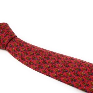 HERMES PARIS Tie 7072 TA Red Burnt Orange Oak Leaf